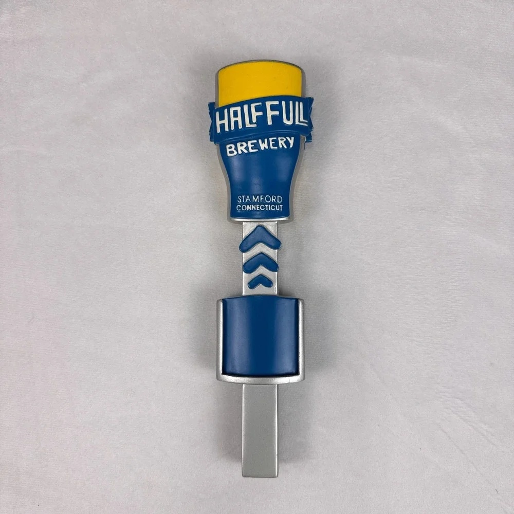 Half Full Brewery Stamford Connecticut Beer Tap Handle Blue Yellow Silver 11.5